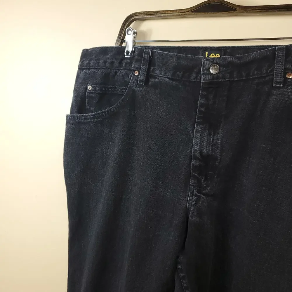 LEE Black Wash Relaxed Fit Straight Leg Jeans Size 44x30
